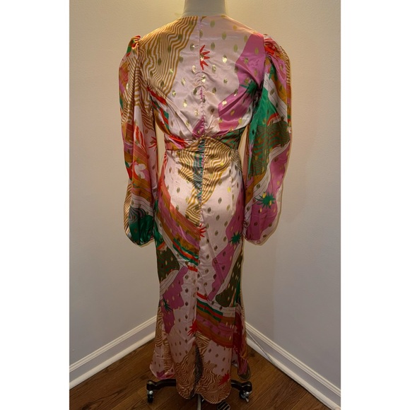 Never Fully Dressed Women’s 4 BEAUTIFUL Colorful Pink Gold Silky Maxi Dress - Picture 9 of 15